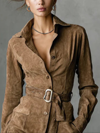 Nalea | Modern faux suede throwback dress