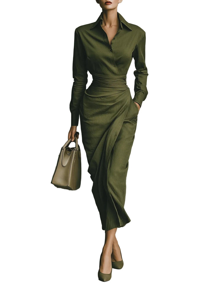 Cassie - Army Green Cotton-Blend Maxi Dress