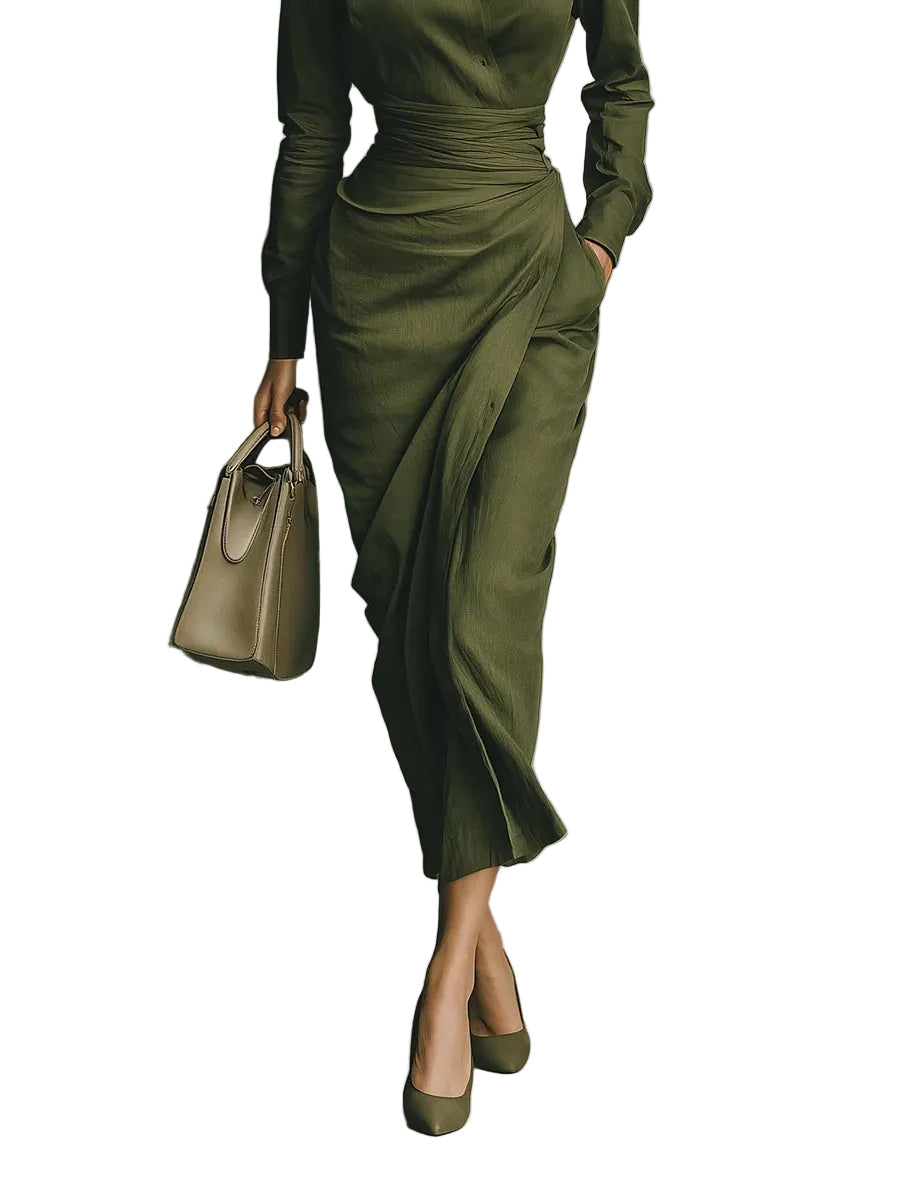 Cassie - Army Green Cotton-Blend Maxi Dress