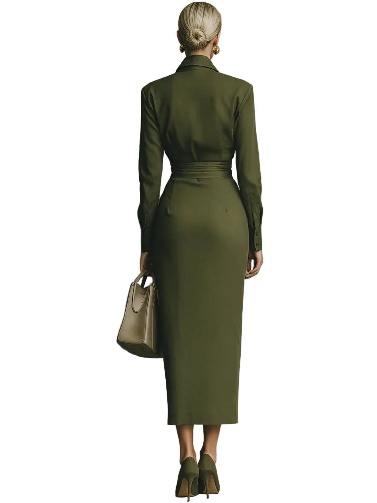 Cassie - Army Green Cotton-Blend Maxi Dress