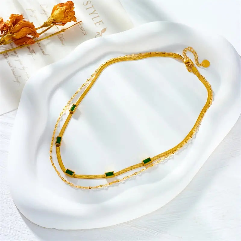 Sorella Gem Double-Layer Retro Necklace | Gold-Tone