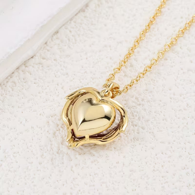 Angel Embrace Red Stone Heart Necklace | Gold-Tone