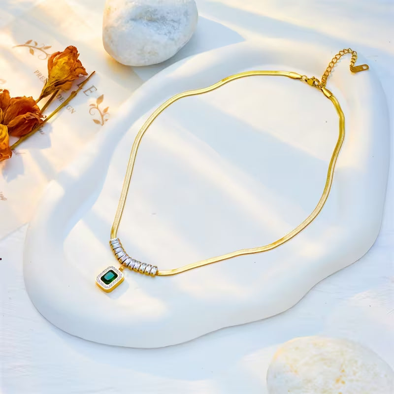 Regalia Prism Green Stone Necklace | Gold-Tone