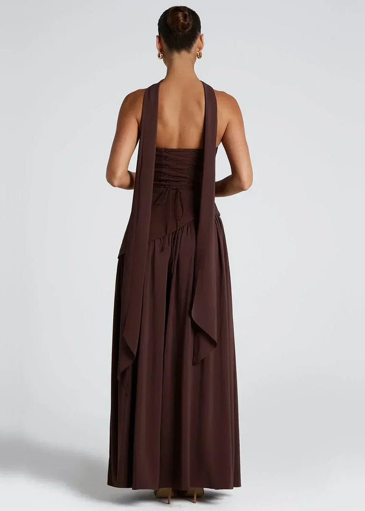 Elena – Maxi Dress with Off Shoulders, Slit & Choker Detail