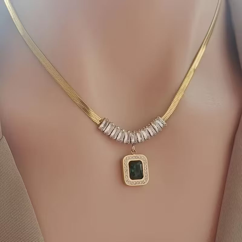 Regalia Prism Green Stone Necklace | Gold-Tone