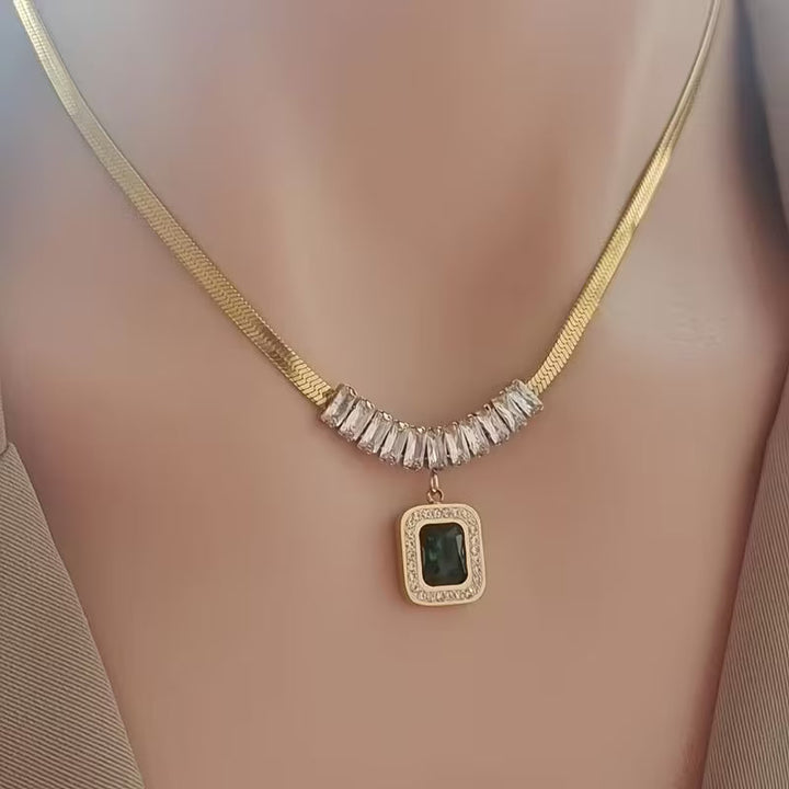 Regalia Prism Green Stone Necklace | Gold-Tone