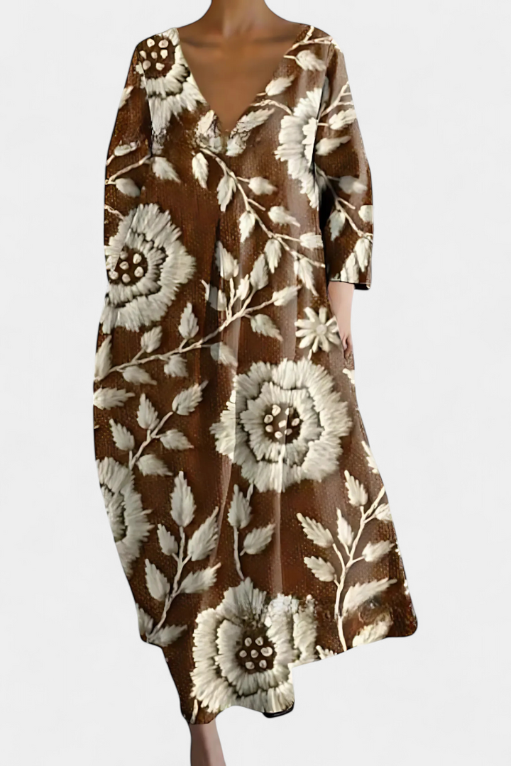 Anne Long Multicolored Dress with V Neckline