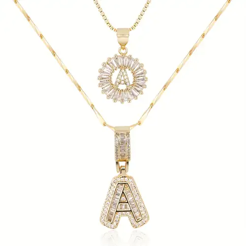 Pave letter initial necklace set | Gold-Tone