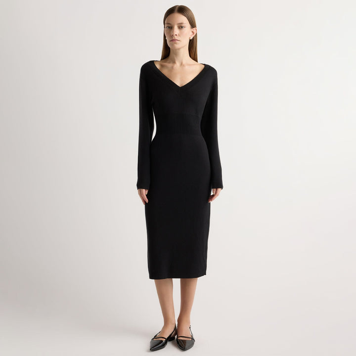 Bora - Off-Shoulder V-Neck Sweater Dress