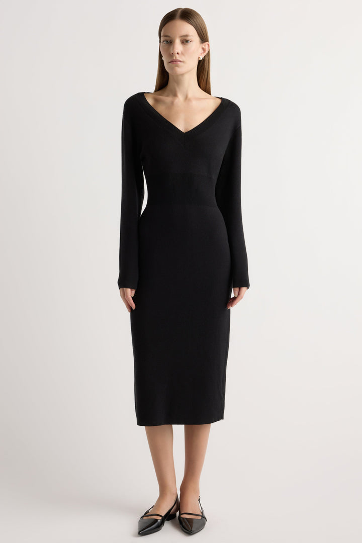 Bora - Off-Shoulder V-Neck Sweater Dress