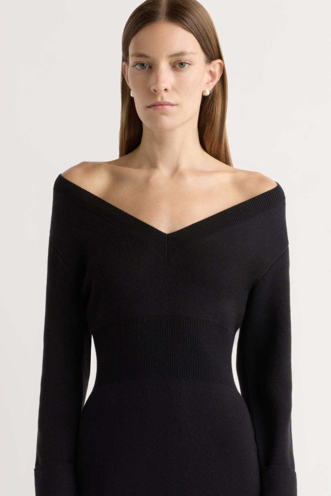 Bora - Off-Shoulder V-Neck Sweater Dress