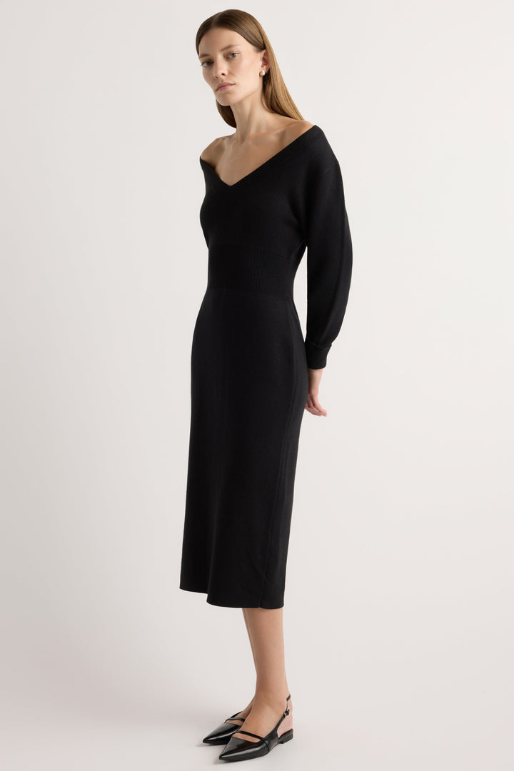 Bora - Off-Shoulder V-Neck Sweater Dress