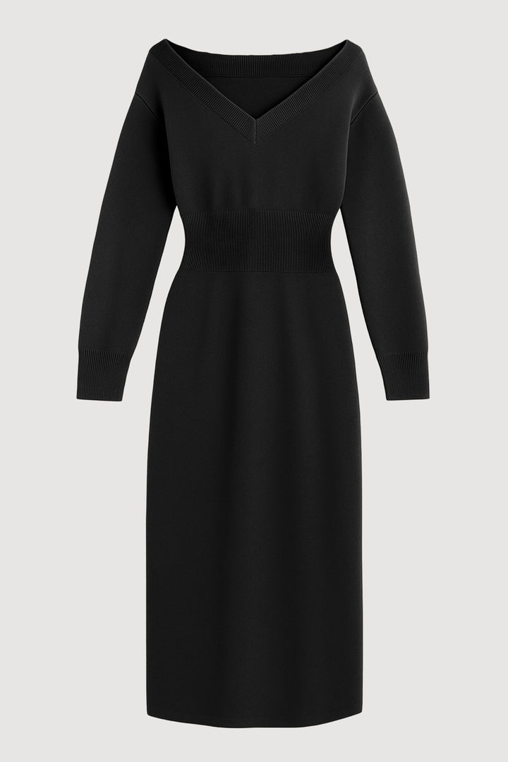 Bora - Off-Shoulder V-Neck Sweater Dress