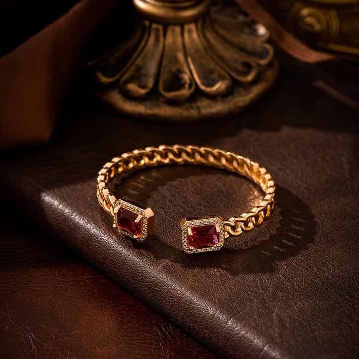 Veloria Red Stone Open Bracelet | Gold-Tone