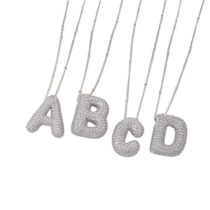 Bubble letter initial necklace set | Silver-Tone