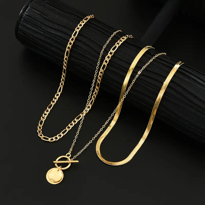 Savira Textured Coin Layered Necklace | Gold-Tone