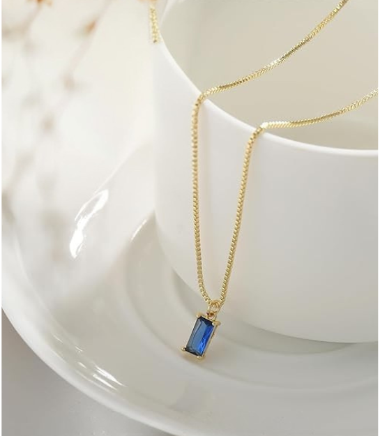 Minimalist Blue Stone Pendant Necklace | Silver-Tone