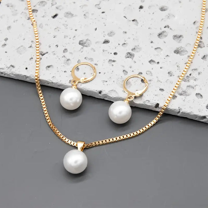 Golden Grace Pearl Jewelry Set | Gold