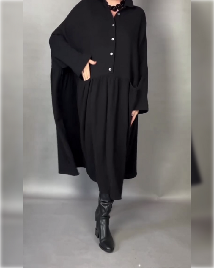 Plus size A-line dress with button collar