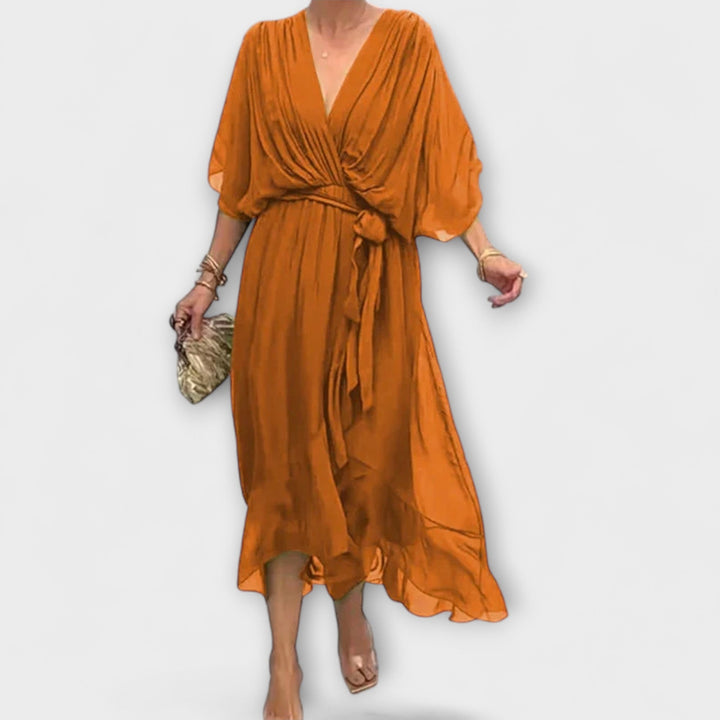 Amoura — Chiffon Dress with V Neckline
