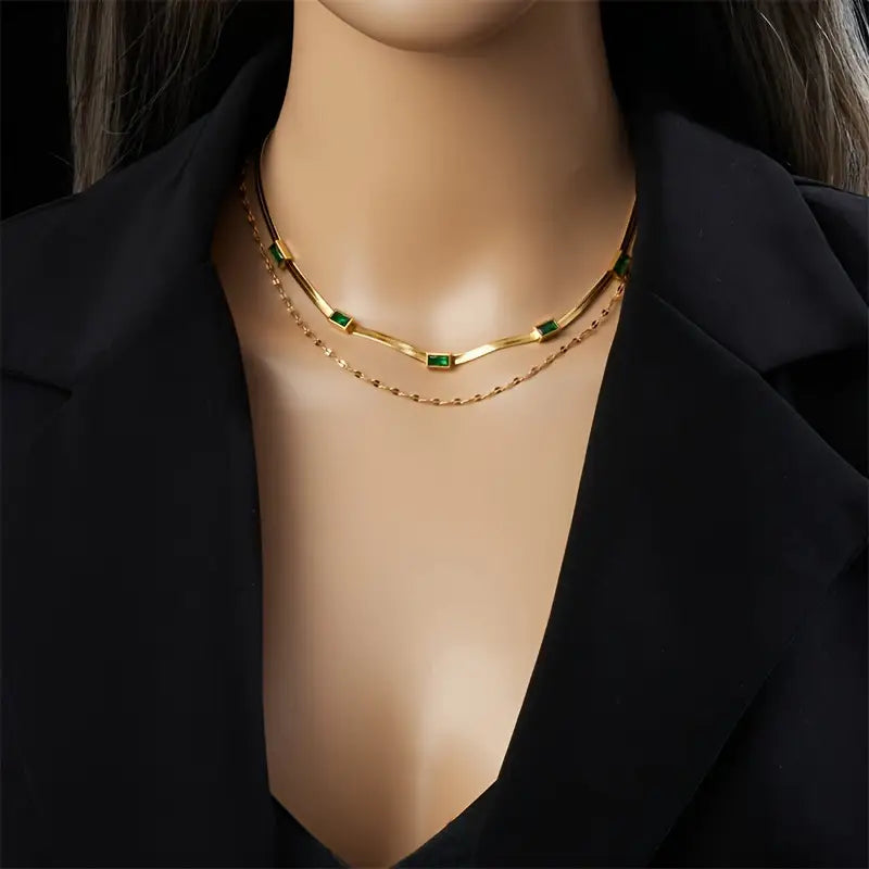 Sorella Gem Double-Layer Retro Necklace | Gold-Tone