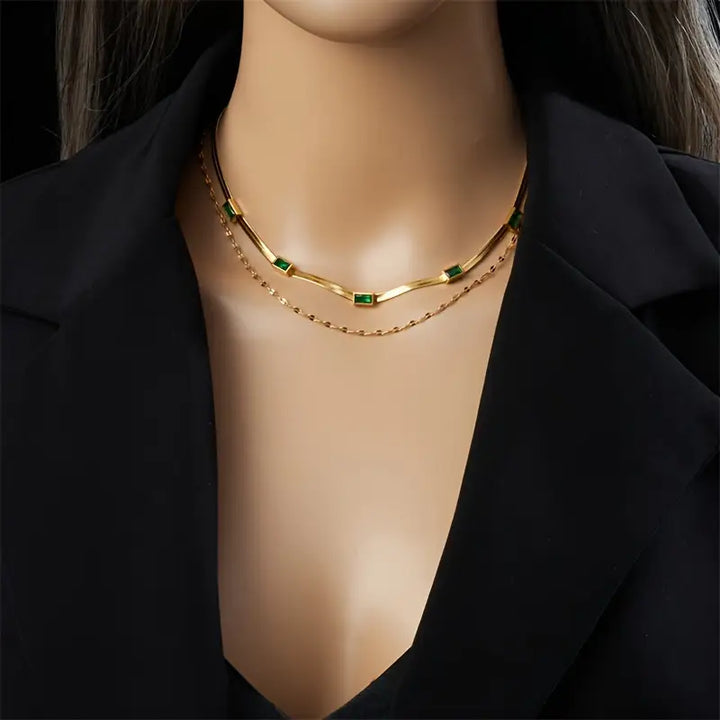 Sorella Gem Double-Layer Retro Necklace | Gold-Tone