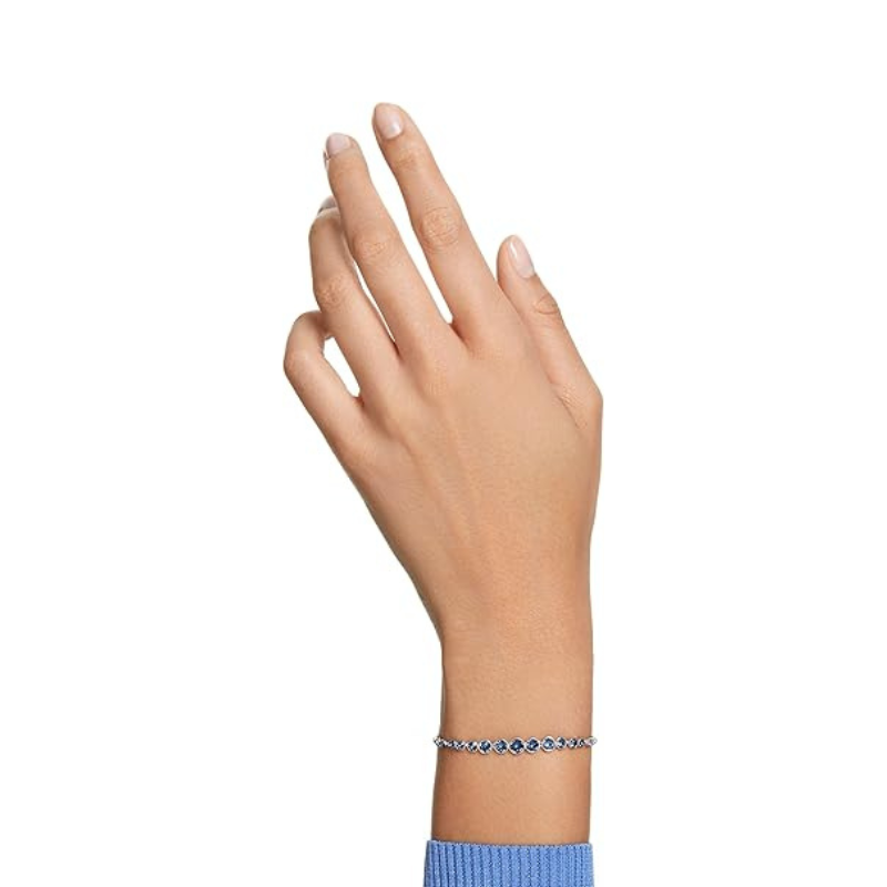 Round Cut Blue Stone Tennis Bracelet | Silver-Tone