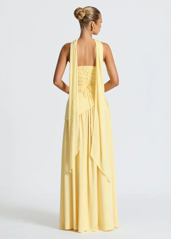Elena – Maxi Dress with Off Shoulders, Slit & Choker Detail