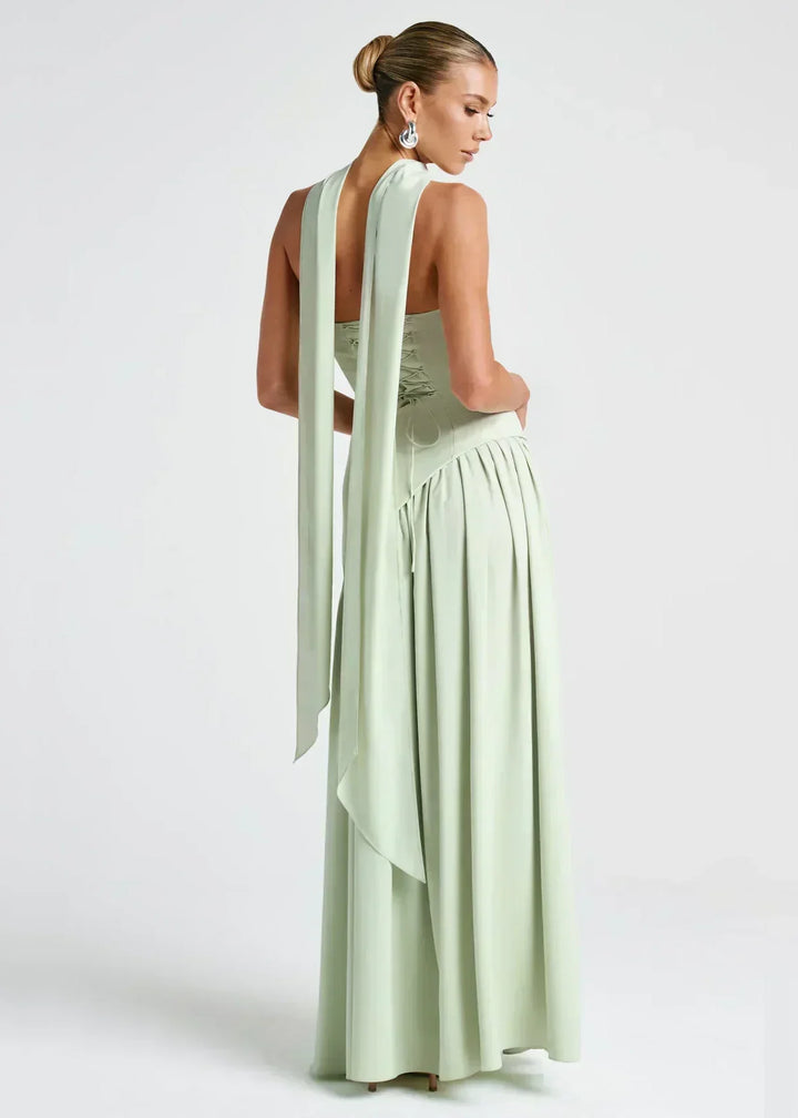 Elena – Maxi Dress with Off Shoulders, Slit & Choker Detail