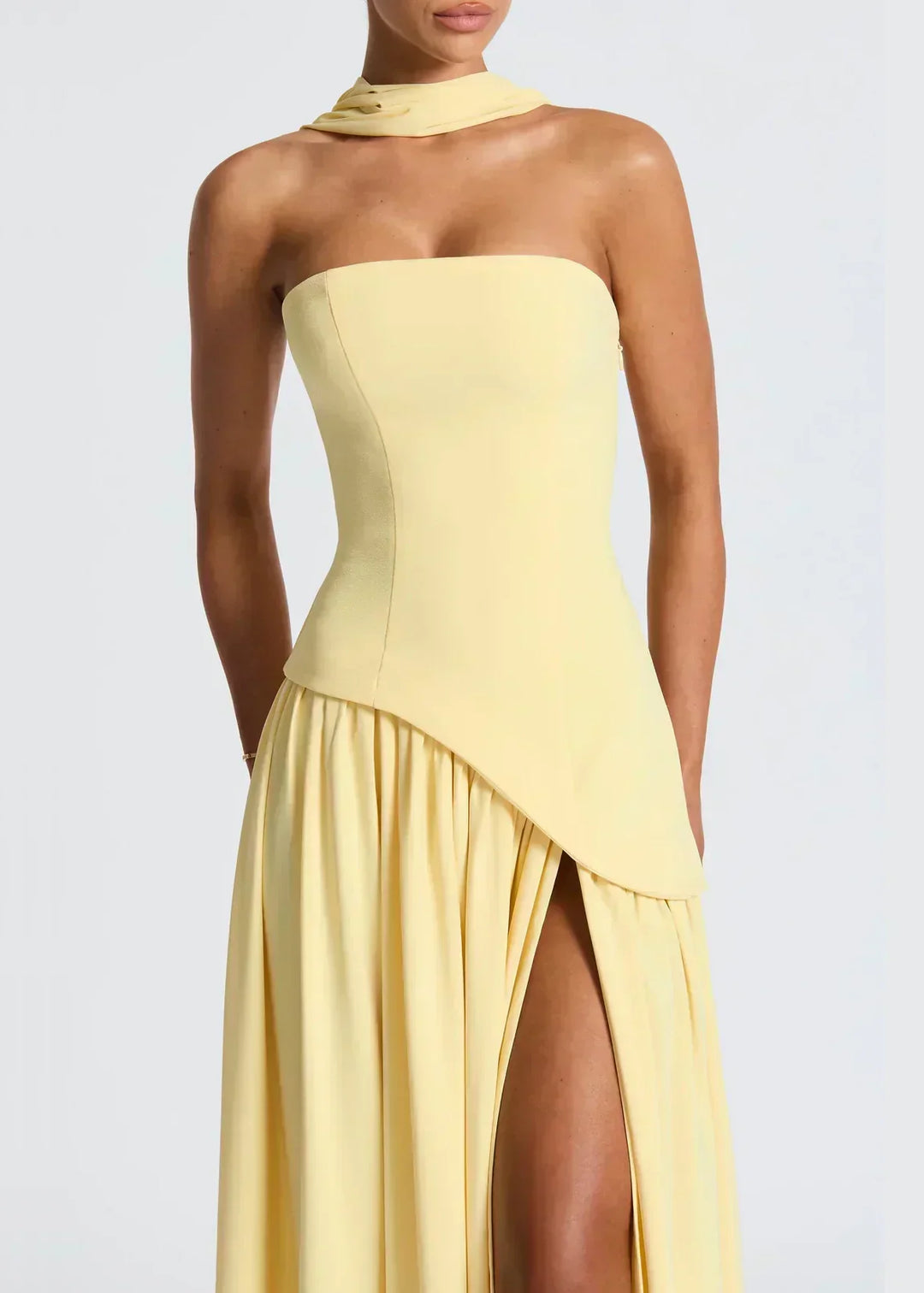 Elena – Maxi Dress with Off Shoulders, Slit & Choker Detail