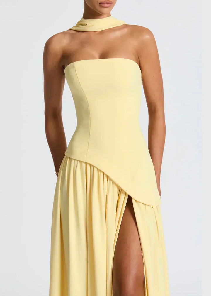 Elena – Maxi Dress with Off Shoulders, Slit & Choker Detail