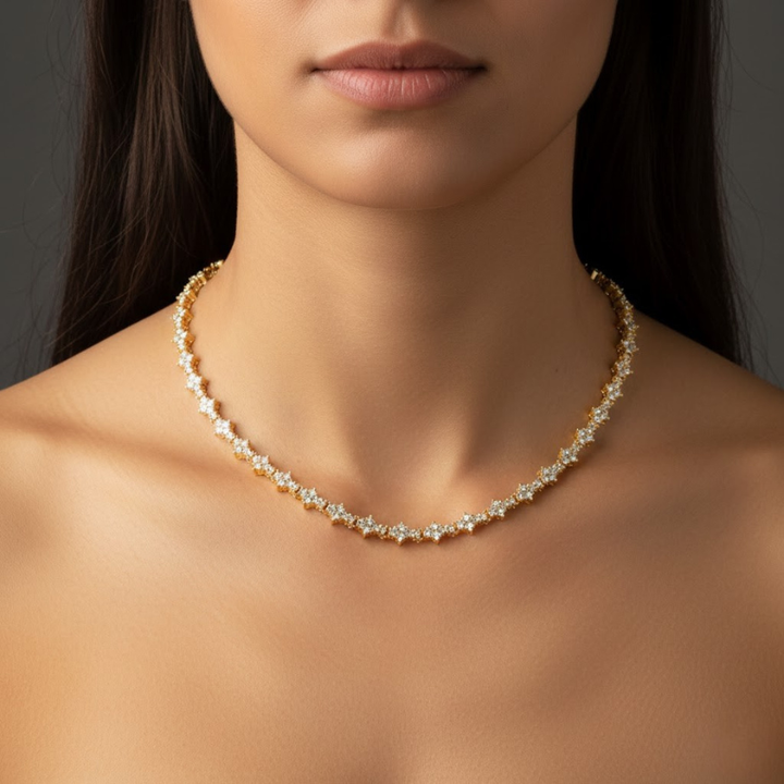 Classic Cluster Tennis Necklace | Gold-Tone