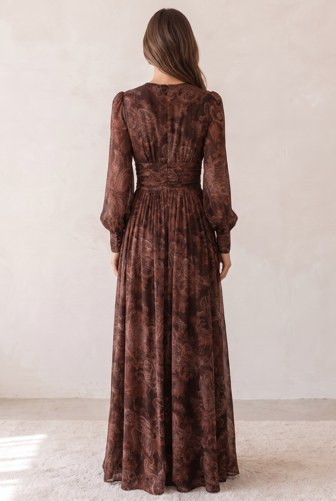 Cloe | Brown Maxi Dress with Defined Waist
