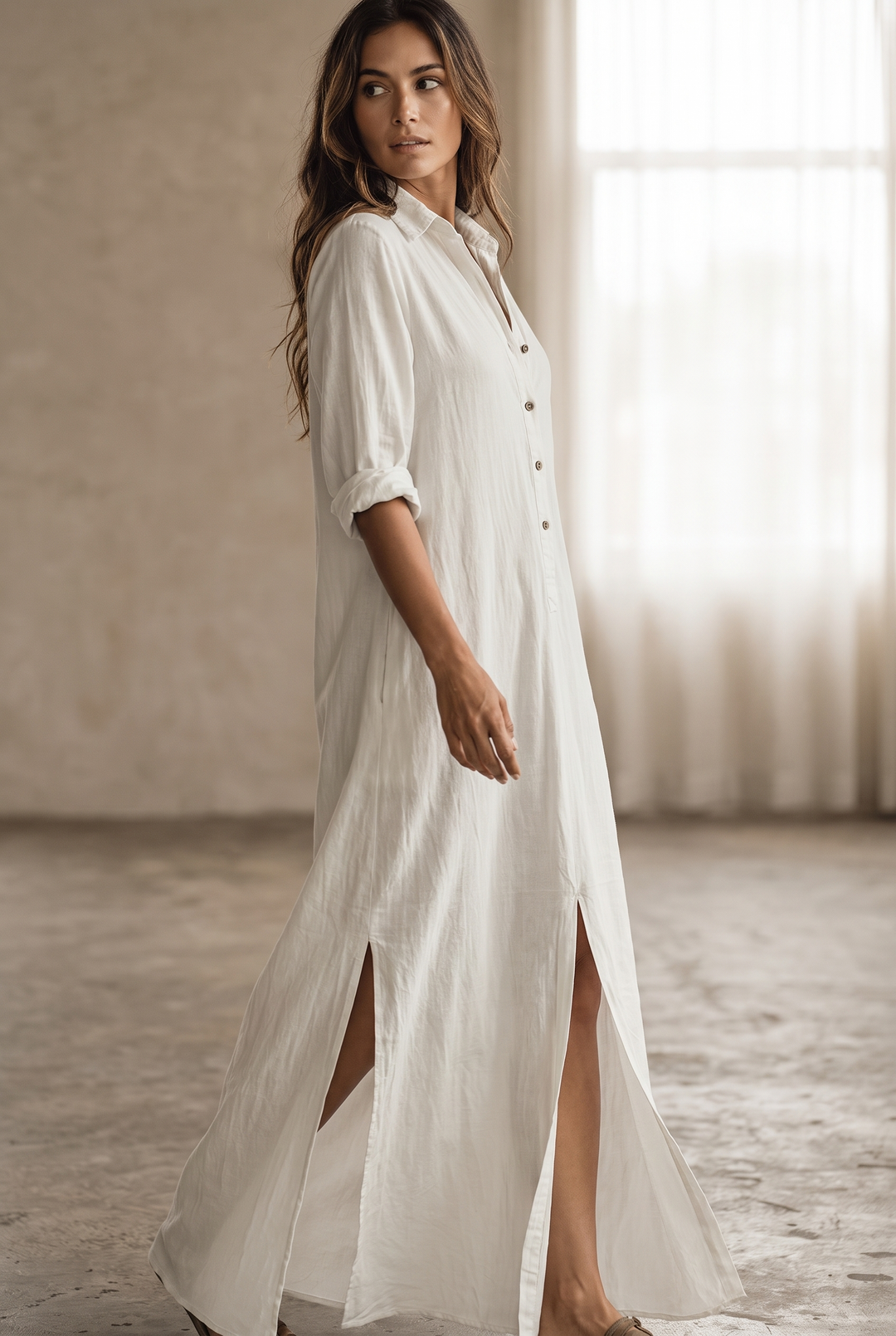 Odette | Long Sleeve Button-Down Maxi Shirt Dress