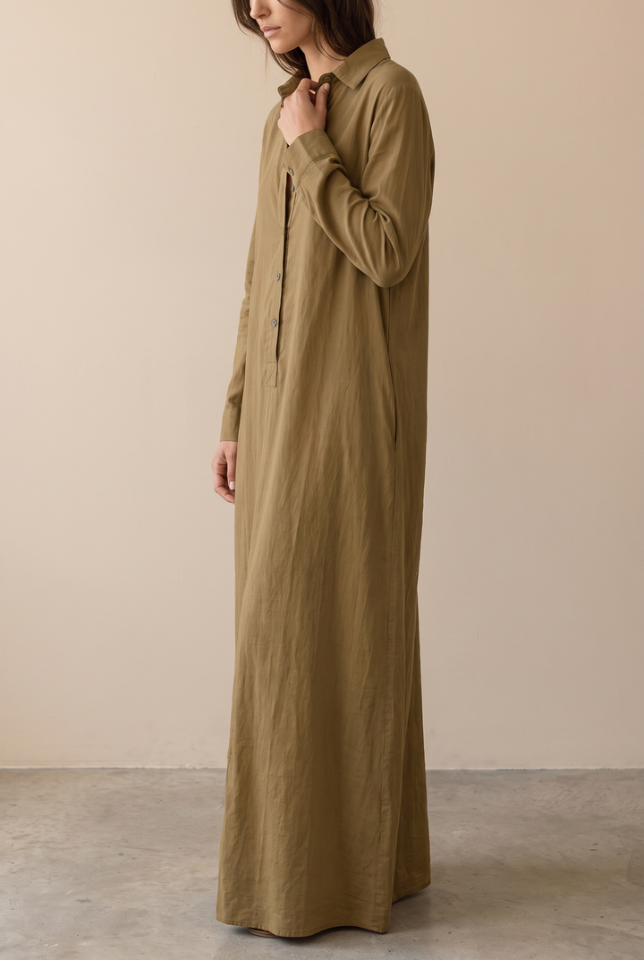Odette | Long Sleeve Button-Down Maxi Shirt Dress