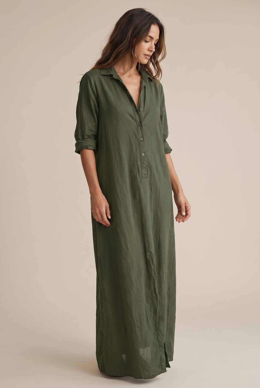 Odette | Long Sleeve Button-Down Maxi Shirt Dress