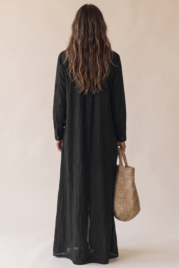 Odette | Long Sleeve Button-Down Maxi Shirt Dress