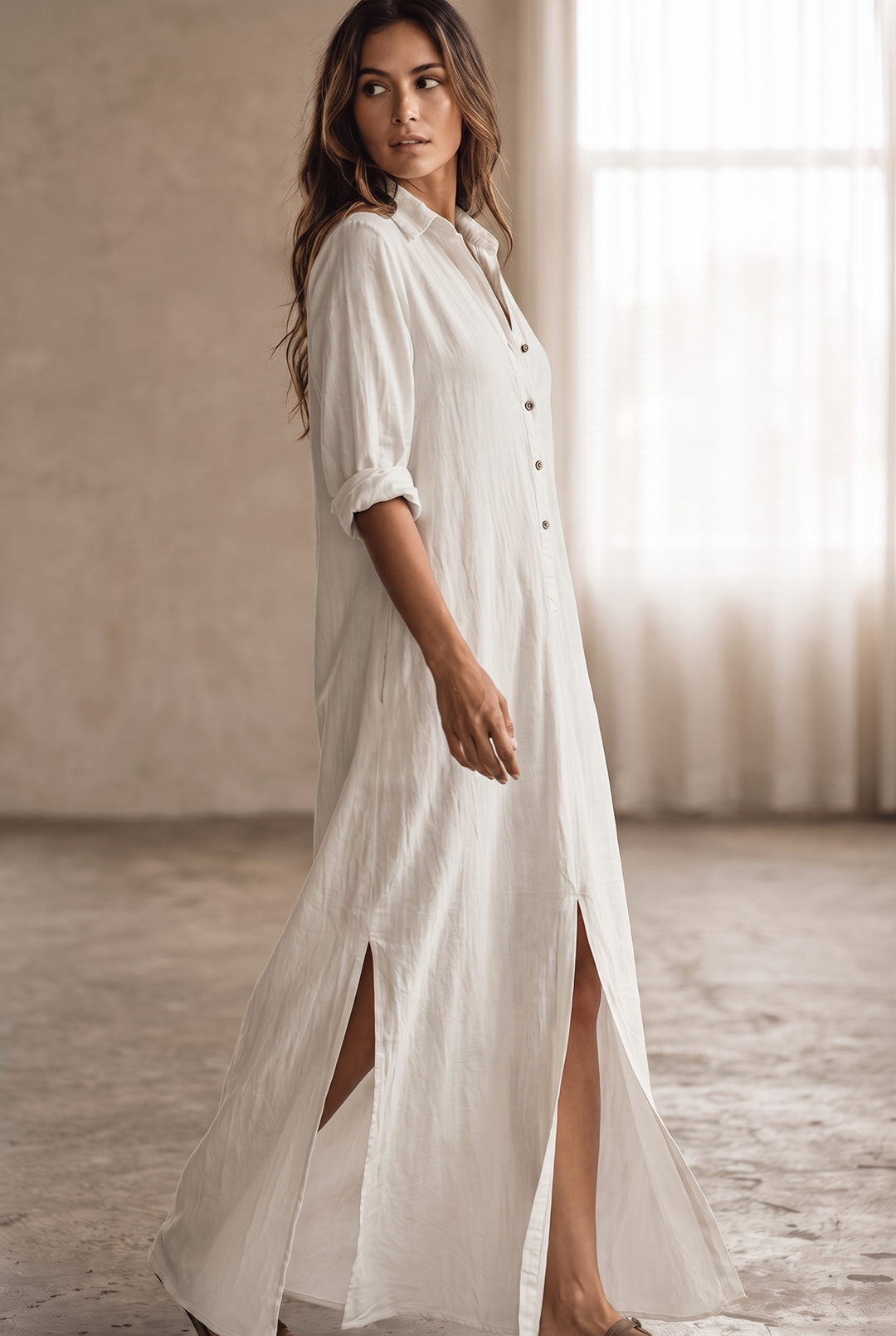 Delilah | Button-Front Shirt Maxi Dress with Collar