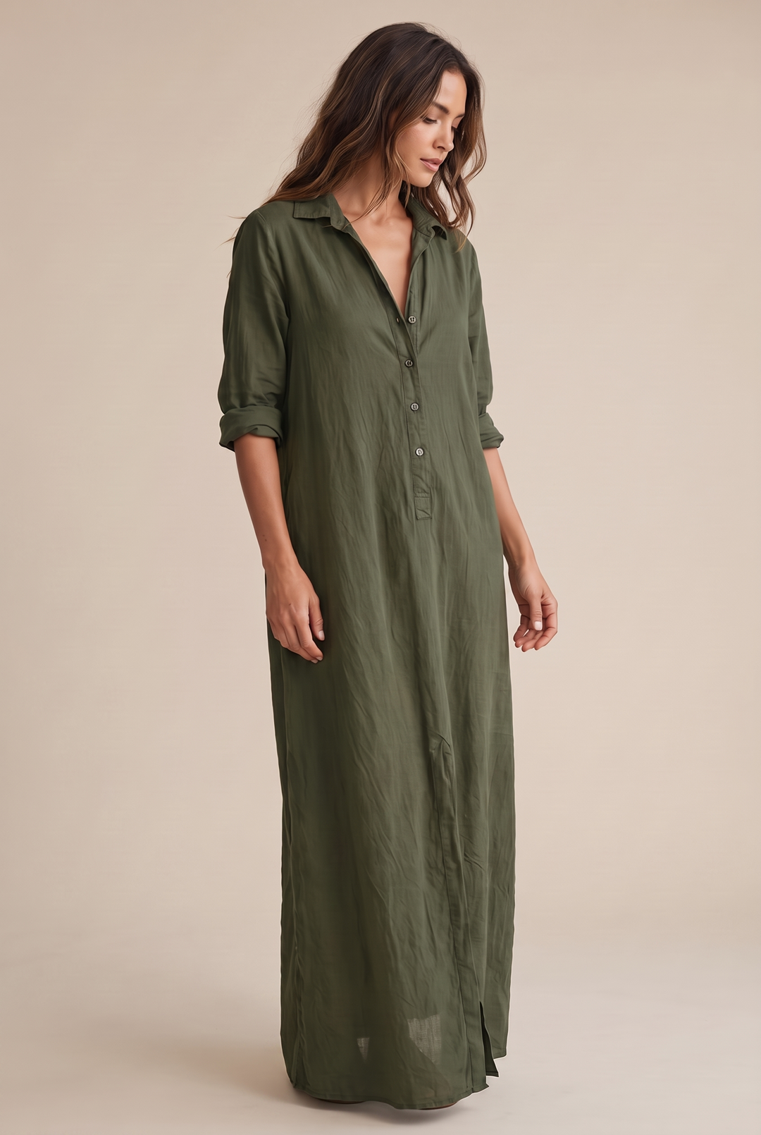 Odette | Long Sleeve Button-Down Maxi Shirt Dress