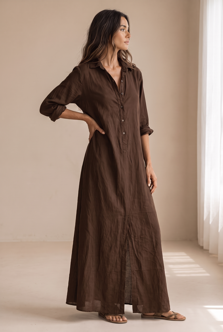 Delilah | Button-Front Shirt Maxi Dress with Collar