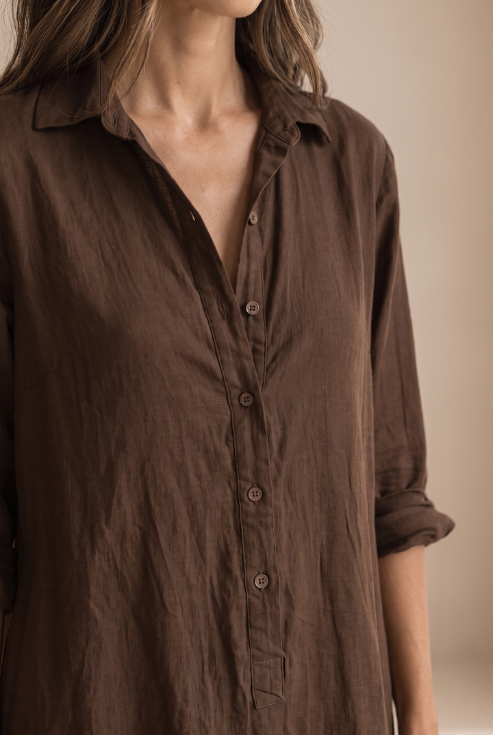 Odette | Long Sleeve Button-Down Maxi Shirt Dress