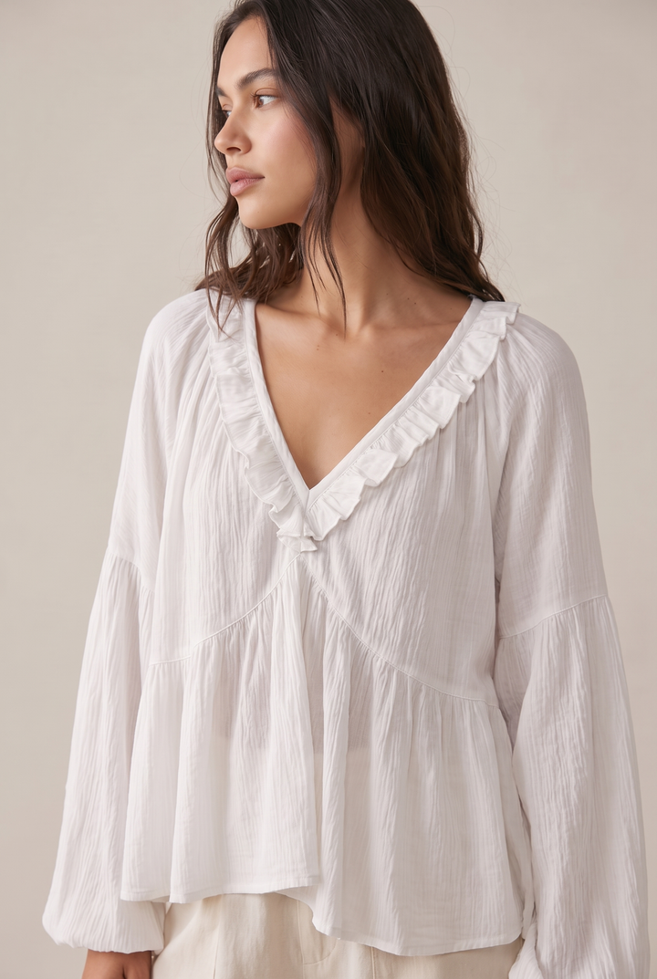 Airy Vintage-Inspired Ruffle Soft Ruffle Bohemian Blouse