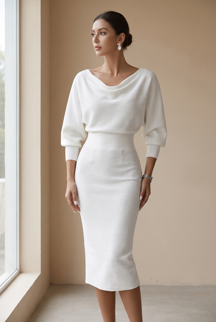 Hayden | Smooth Finish Midi Dress with Clean Neckline