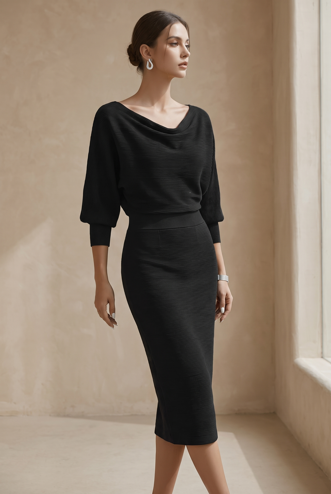Hayden | Smooth Finish Midi Dress with Clean Neckline