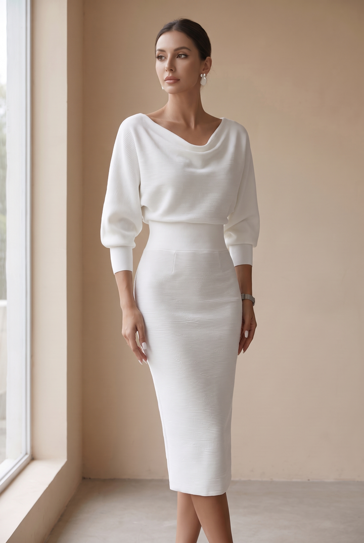 Hayden | Smooth Finish Midi Dress with Clean Neckline