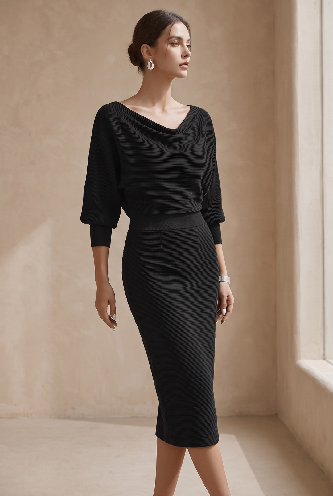 Hayden | Smooth Finish Midi Dress with Clean Neckline