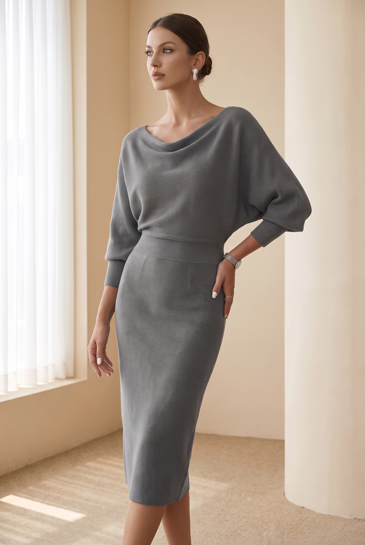 Hayden | Smooth Finish Midi Dress with Clean Neckline