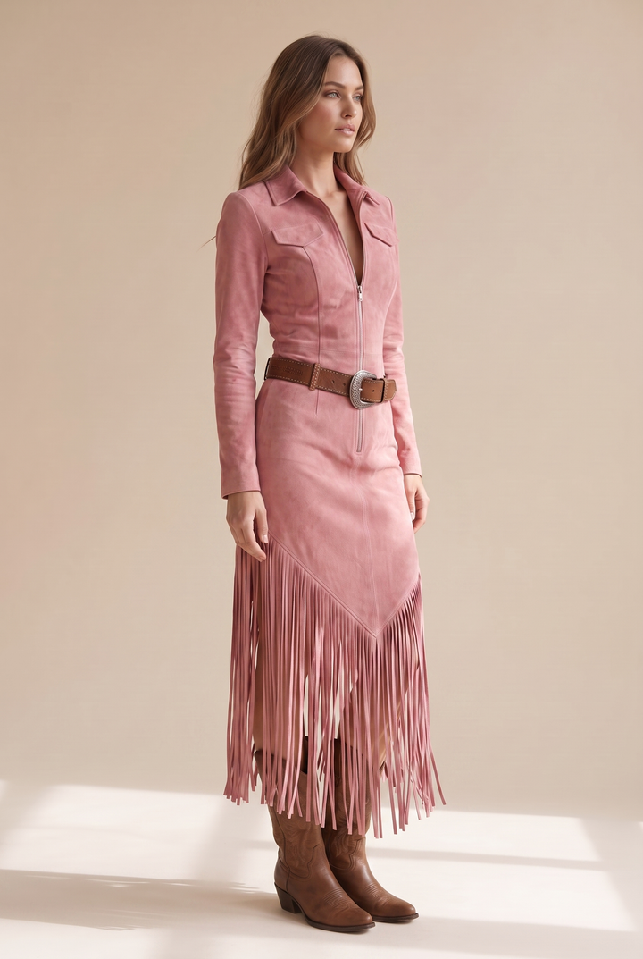 Valencia | Faux Suede Fringe Dress