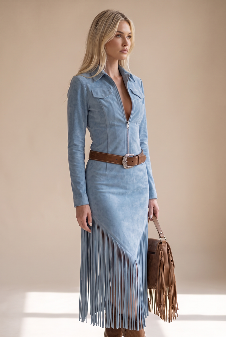 Valencia | Faux Suede Fringe Dress