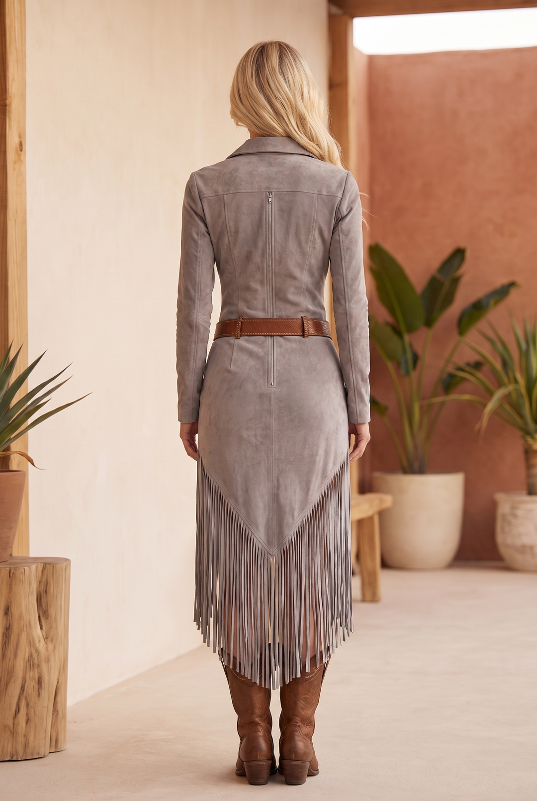 Valencia | Faux Suede Fringe Dress